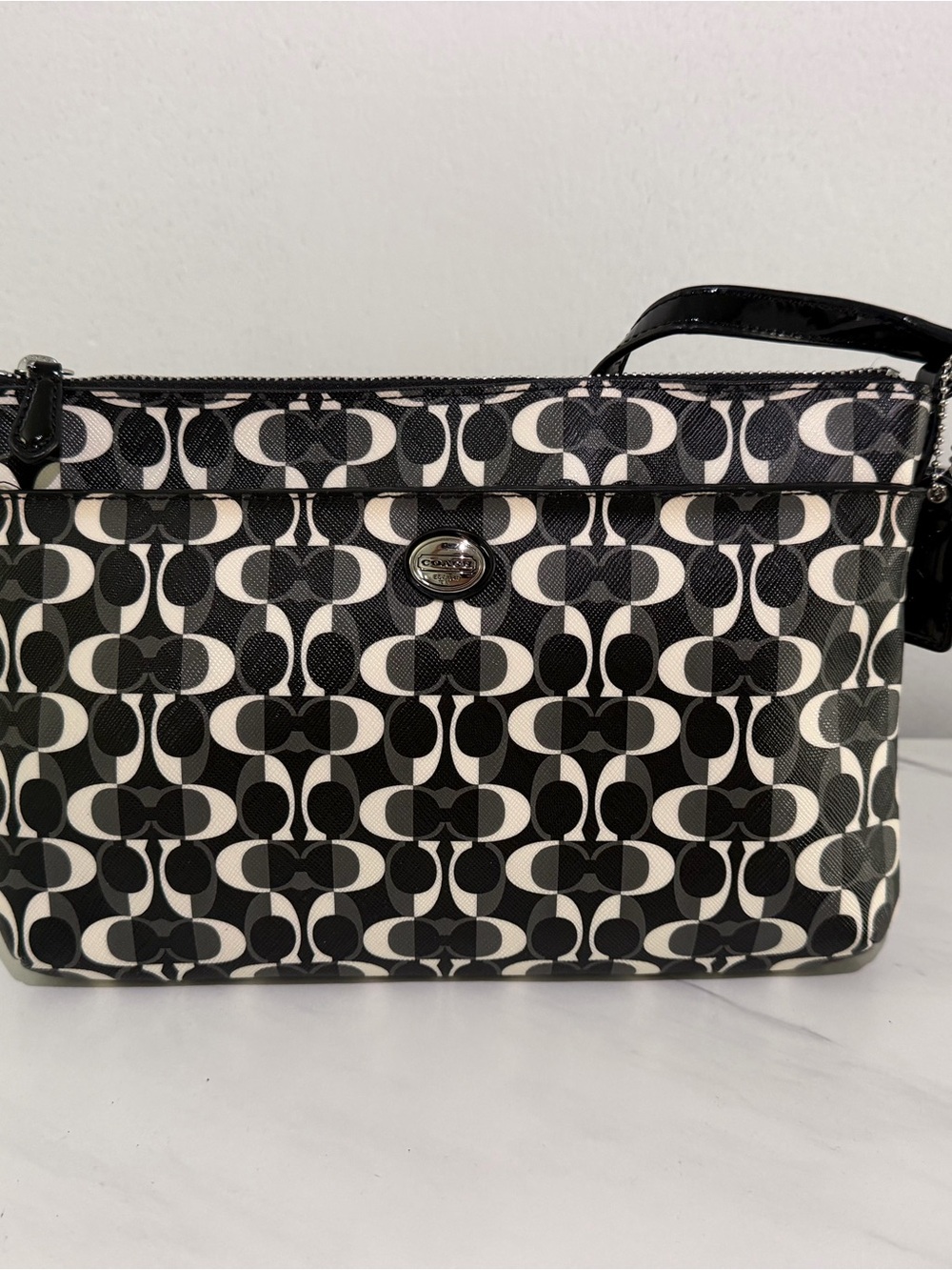 Coach Black and White Signature Wristlet Clutch
